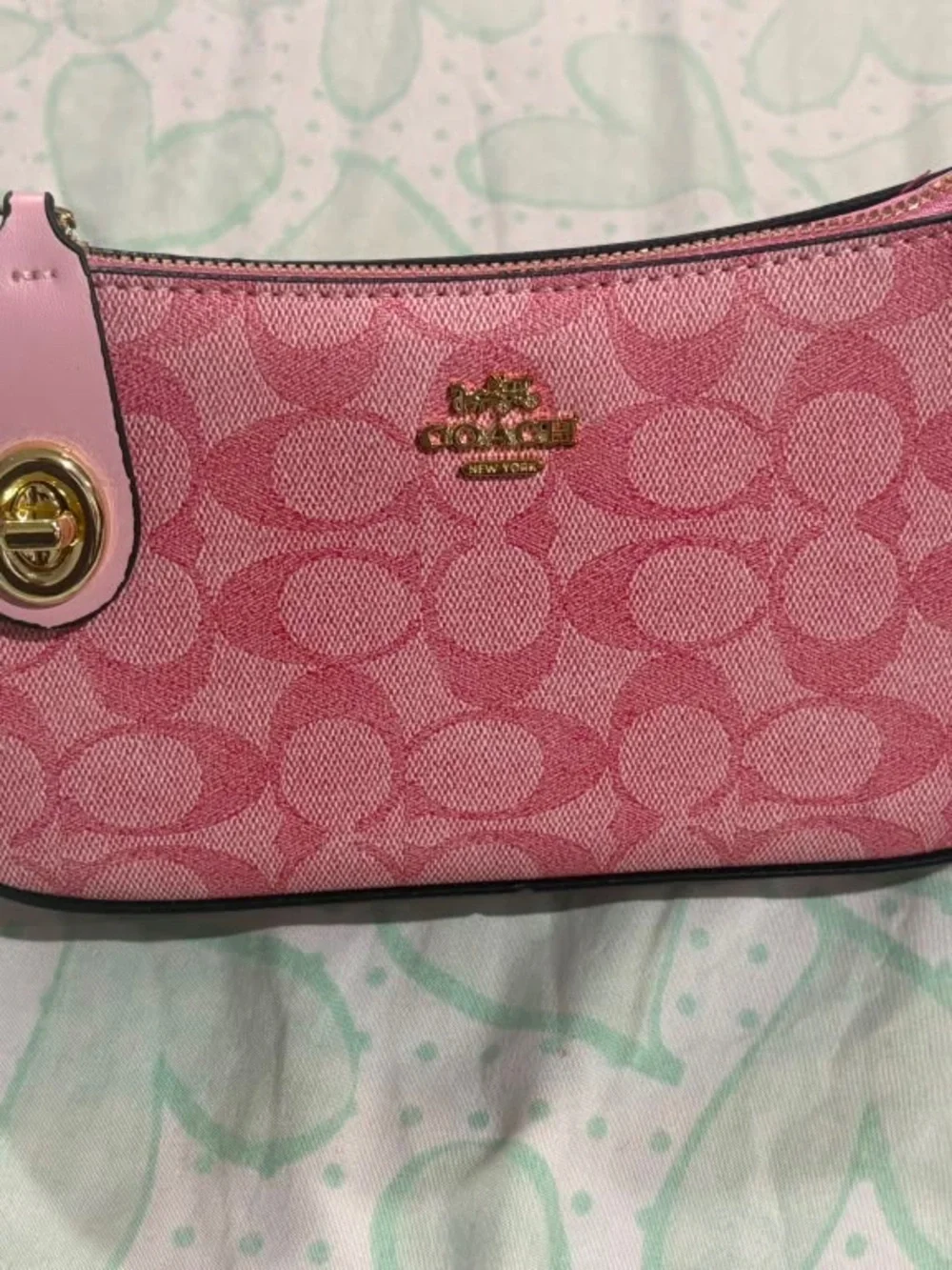 Coach Pink Signature Wristlet with Matching Card Case